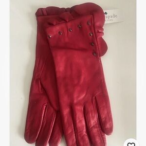 Kate Spade Red Leather Ruffle gloves Medium NWT